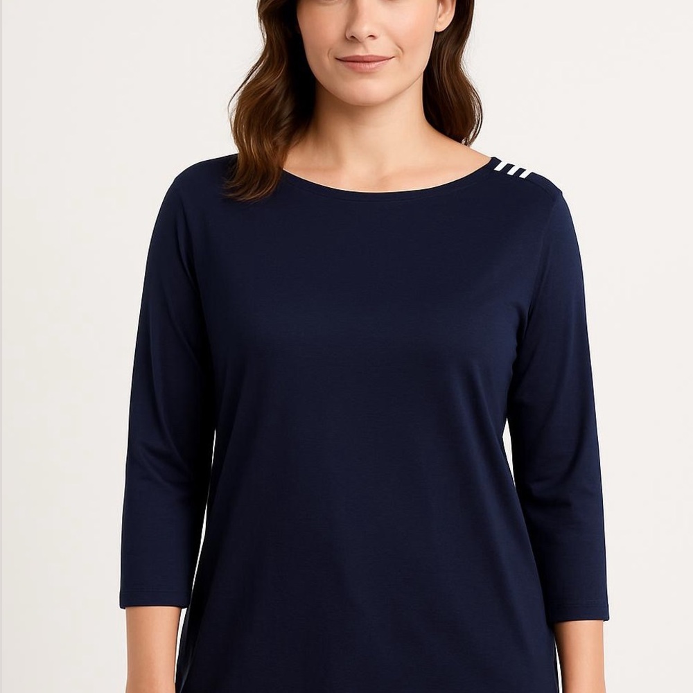 Brooks Brothers Navy Blue White Striped Shoulder Top